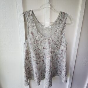 Cut Loose Linen Sleeveless Top Relaxed-fit Floral Light Blue Gray Size Medium